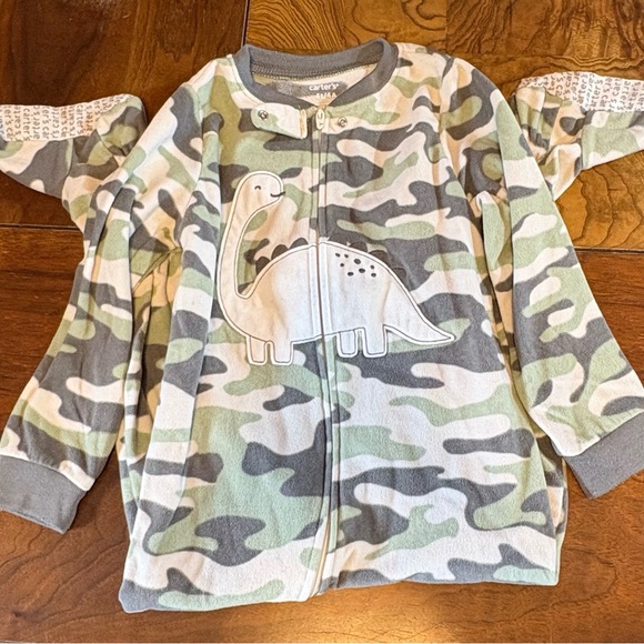 Carter's Other - Carters Gray and Green Dinosaur Print Footie Pajamas
